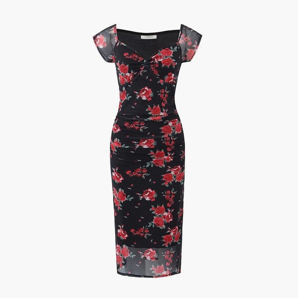 NWT Floral Print Ruched Side Midi Dress size XS - Picture 1 of 5